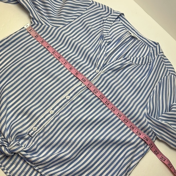 BeachLunchLounge Tanji White Blue Striped Tie Front Top Medium Lyocell Blend - Picture 4 of 14